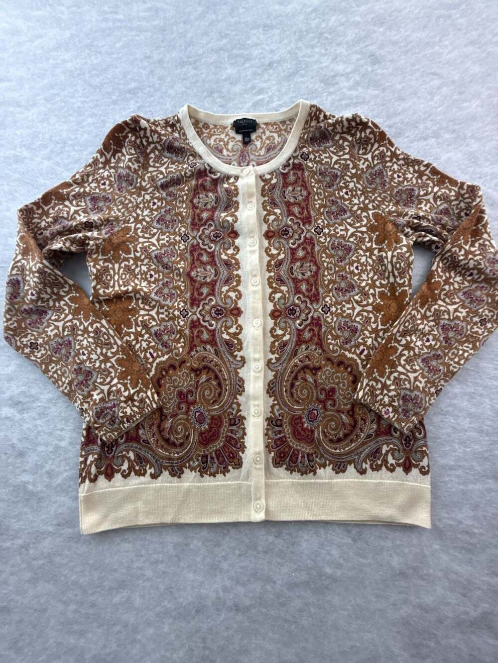 Talbots Petite XLp Merino Wool Paisley Cardigan Sweater Flawed 3 Small Holes